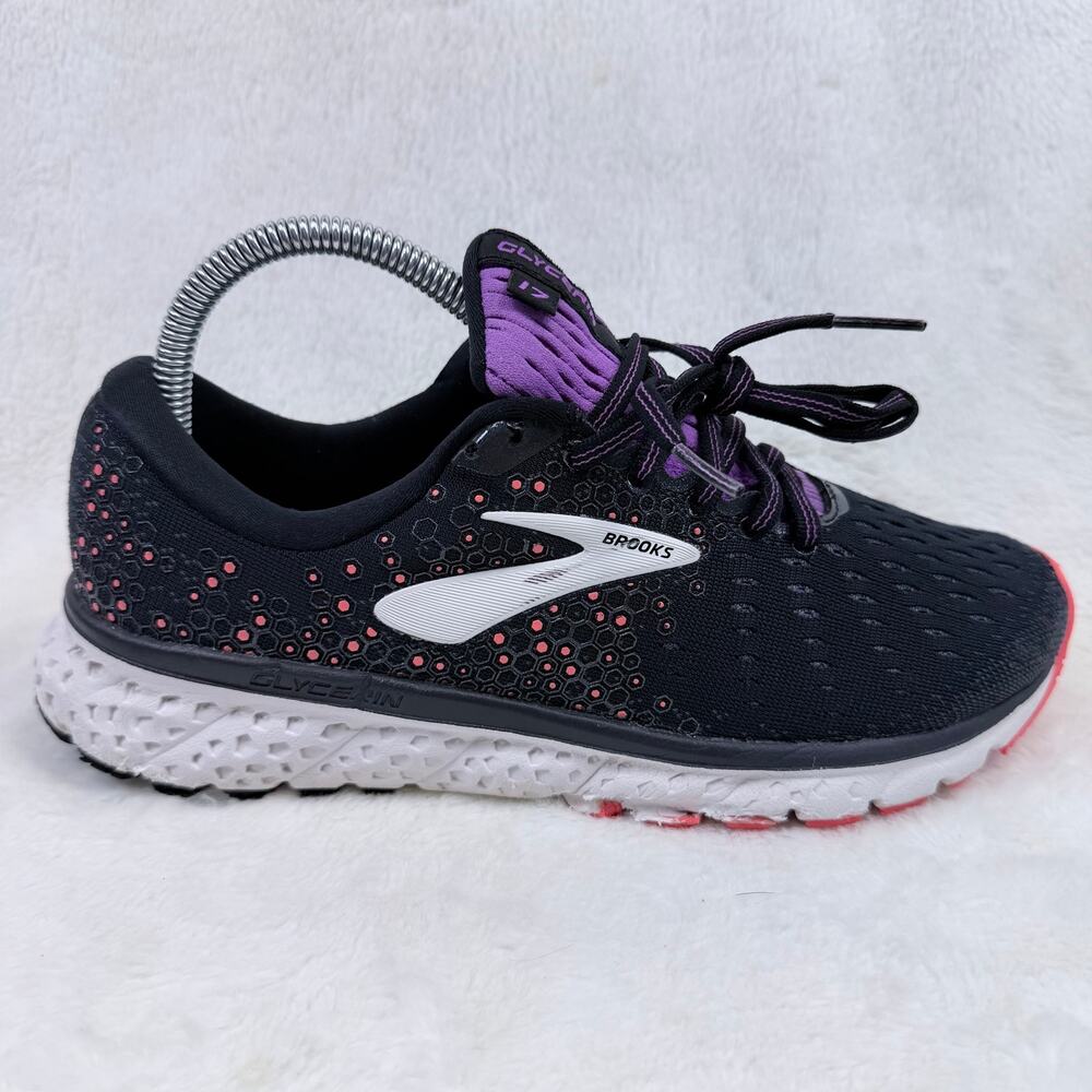 Brooks Glycerin 17 Womens Running Shoes Black Purple Coral Size 9 Cushioned